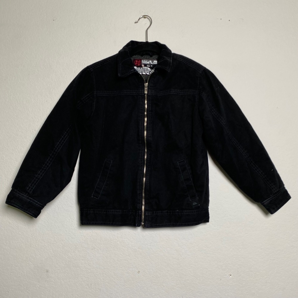 Quiksilver Boys Sherpa Lined Black Denim Bomber Jacket Size‎ 7X Streetwear